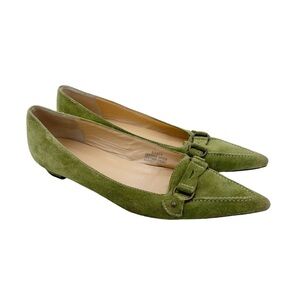 J. Crew Olive Green Suede Leather Buckle Detail Pointed Toe Flats Preppy Y2K 8.5